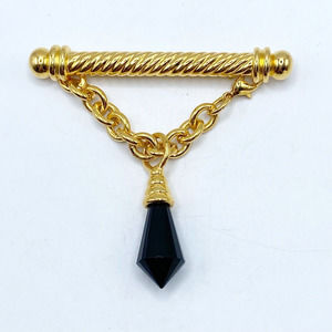 Vintage Ivana Trump Black Dangle Gold Tone Bar Brooch Pin 90s Statement Luxe